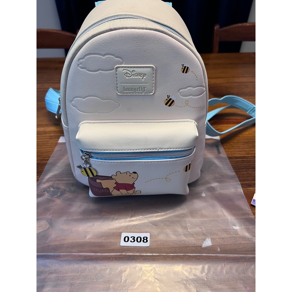 Loungefly Winnie the Pooh Mini Backpack Cream Blue Bee Charm - Picture 8 of 8